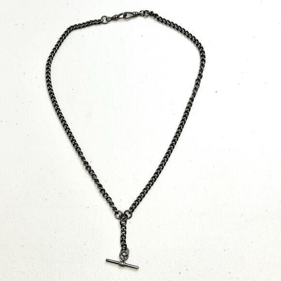 Antique English Sterling Silver Double Albert Watch Chain with 2 Dog Clips 44g - Picture 1 of 4